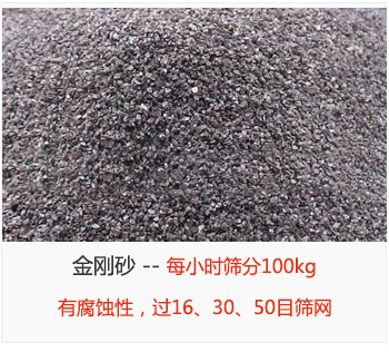 篩分金剛砂每小時100kg，有腐蝕性，過16、30、50目篩網