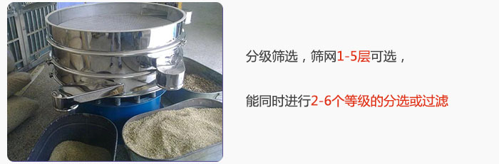 分級篩選，可篩1至5層篩網(wǎng)，能同時進(jìn)行2至6個等級的分選或過濾