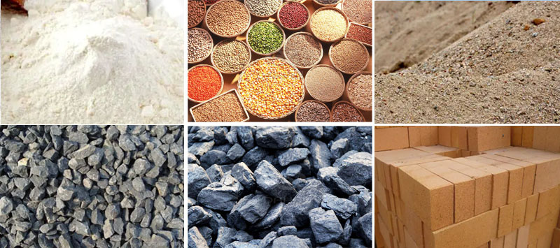 風(fēng)冷式直線振動篩可篩分物料有：耐火材料，糧食，沙土，石子等。