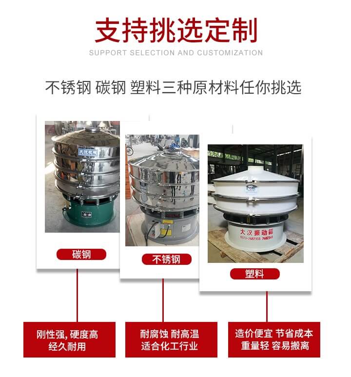 旋振篩可配置一到四層的篩網(wǎng)。旋振篩的篩分效率高，篩分精度高，篩分率高達(dá)96%。